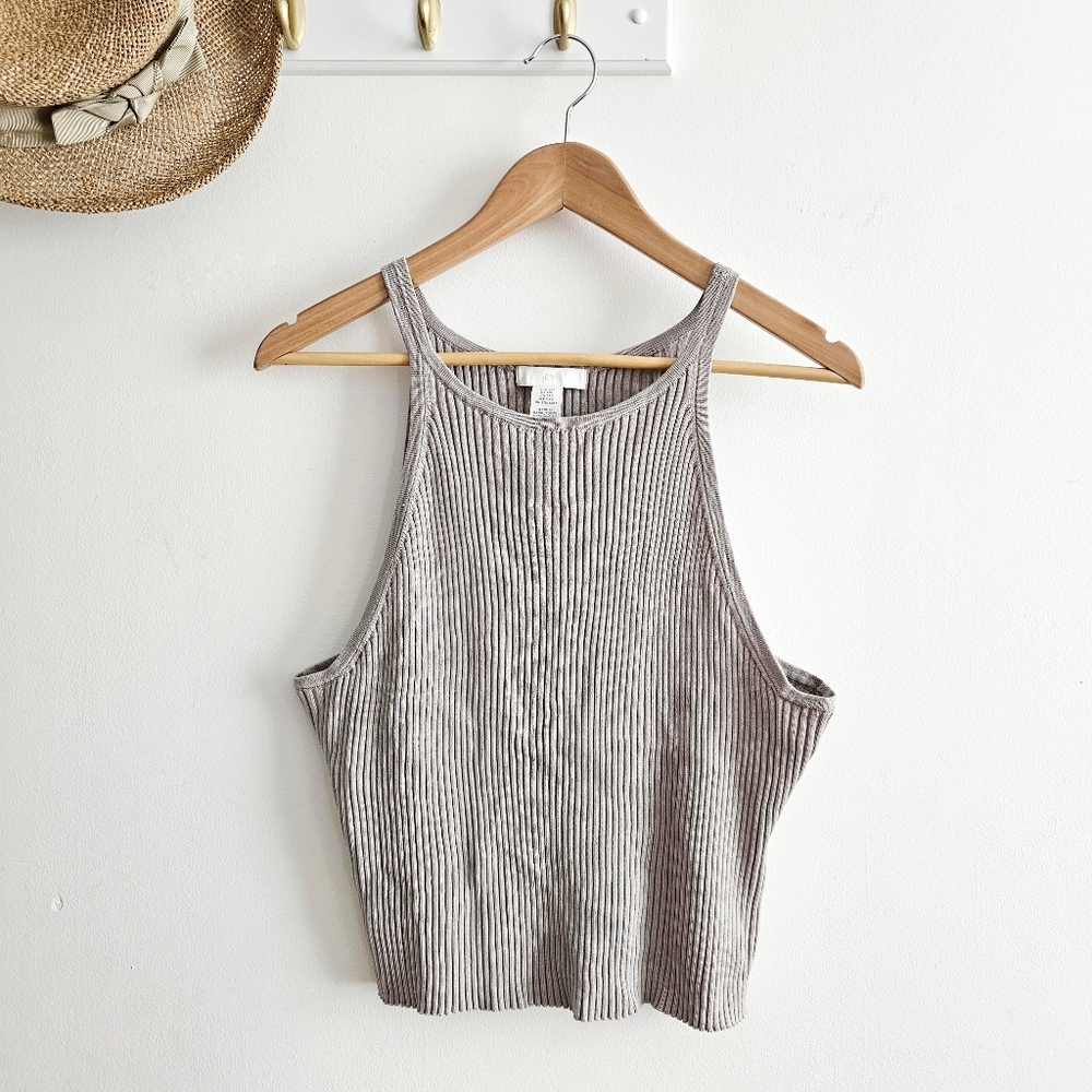 H&M Ribbed Greige Knit Tank Halter Top | Livaeco™ Viscose | Size XXL NWT